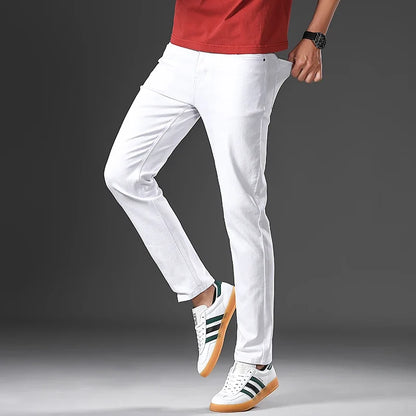 Men’s Korean Style Slim Straight Jeans Spring Cotton Stretch Denim Pants Comfort Fitted Casual Fashion Soft Male Daily Trousers