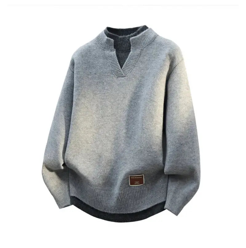 Fake Two Piece Pullover Cardigan Men Round Neck Long Sleeve Clothing Thermal Warm Comfortable Youth Casual Knit Sweater