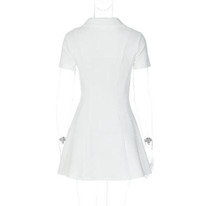 Turn-Down Collar Short Sleeve Slim Fit Mini Dress Women'S Solid Sexy Elegant Dress Birthday Party Vacation Summer Outfit