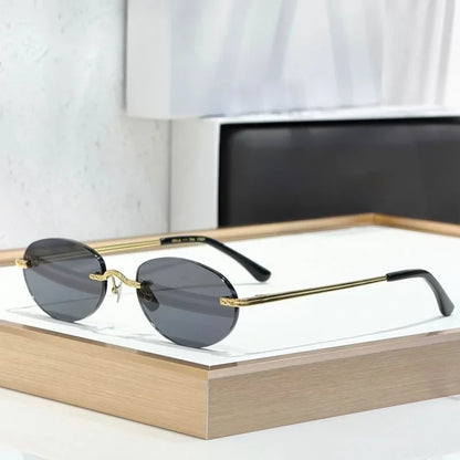 CLEO Small Oval Rimless Women's Sunglasses Alloy Men High Quality Fashion Design UV400 Handmade High Street Eyeglasses Wtih Case