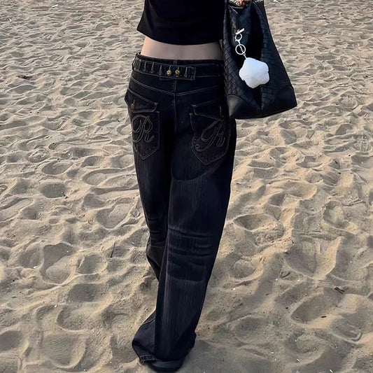 American Sle Vintage Bamboo Node Wide Leg Jeans Women Loose Fit High Waist Cleanfit Cotton Casual Summer  Seasonal