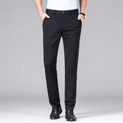 New Summer Men's Ice Silk High Stretch Business Suit Pants Male Army Green Blue Elastic Formal Office Straight Formal Trousers