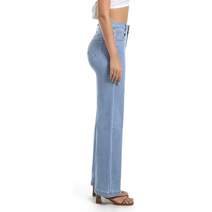 Girls Casual Loose Fit High Waisted Jeans Female Straight Leg Stretch Denim Pants Lady Comfortable Solid Basic Cheap Trousers
