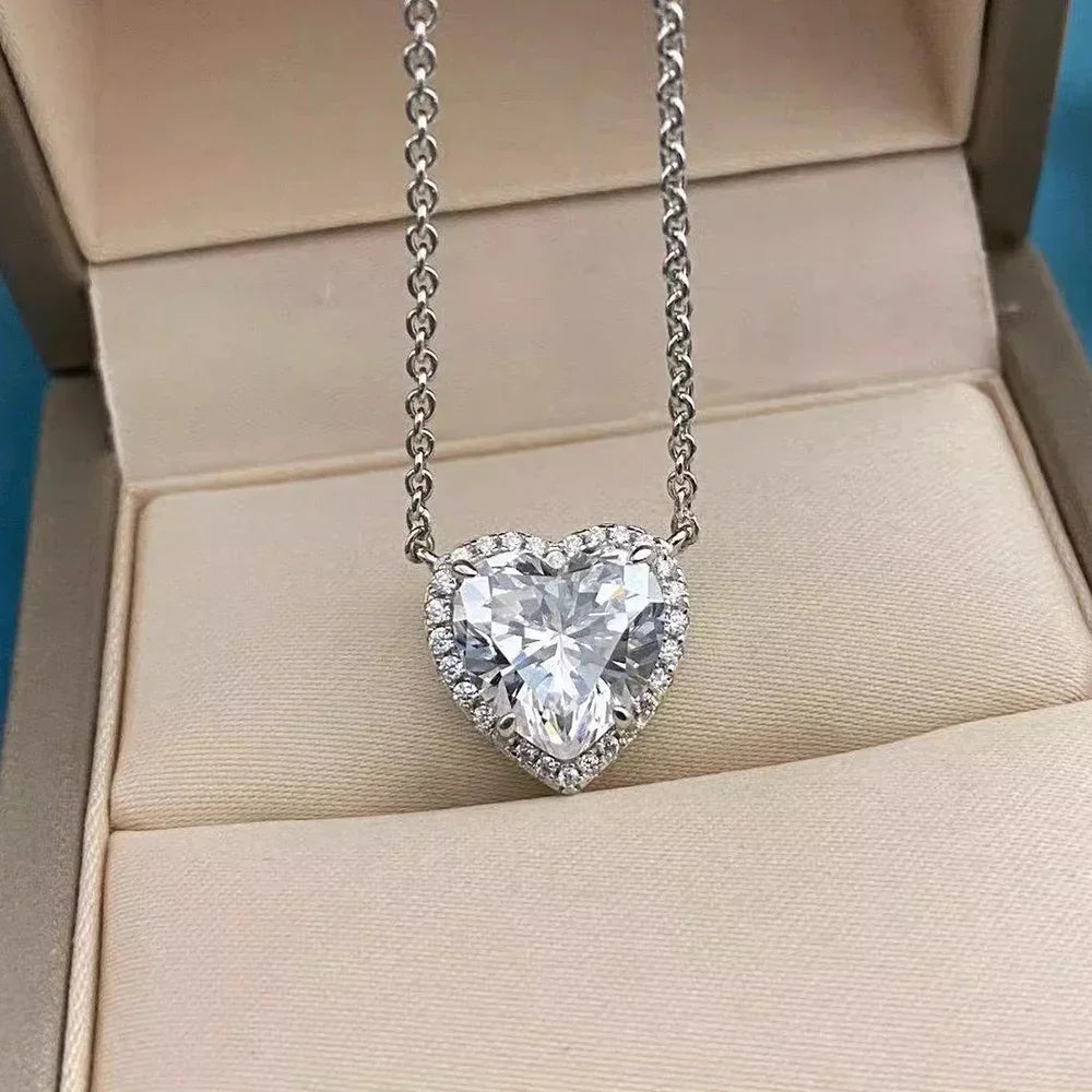 1-4CT Full Moissanite Pendant Necklace With  Certificates Heart Cut Halo Diamond Necklaces For Women 925 Silver Fine Jewelry