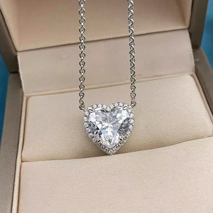 1-4CT Full Moissanite Pendant Necklace With  Certificates Heart Cut Halo Diamond Necklaces For Women 925 Silver Fine Jewelry
