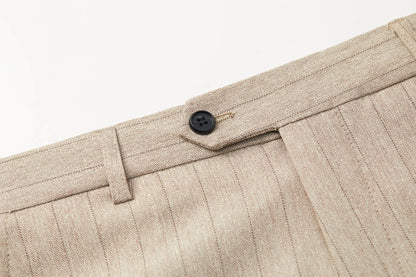 Apricot Men's Striped Three-piece Suit, Featuring A Jacket and Vest Paired with Pants—perfect for Weddings, Parties, or Office.