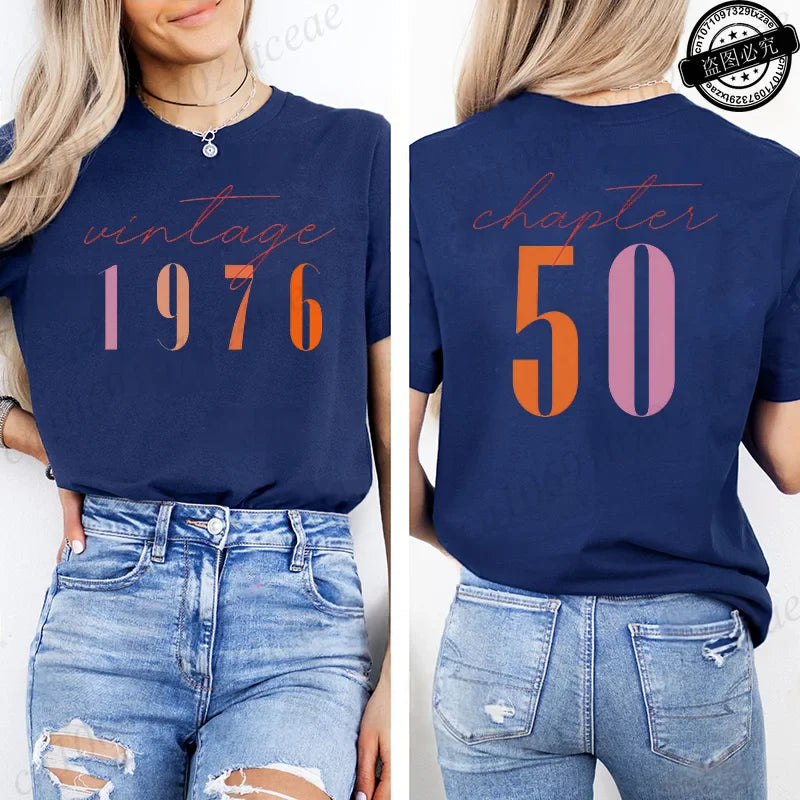 Fashion Women's T Shirts Clothing Vintage 50th Birthday Women Aesthetic T-shirts Classic 1976 Graphic 50 Bday Casual Tee Shirts
