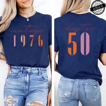 Fashion Women's T Shirts Clothing Vintage 50th Birthday Women Aesthetic T-shirts Classic 1976 Graphic 50 Bday Casual Tee Shirts