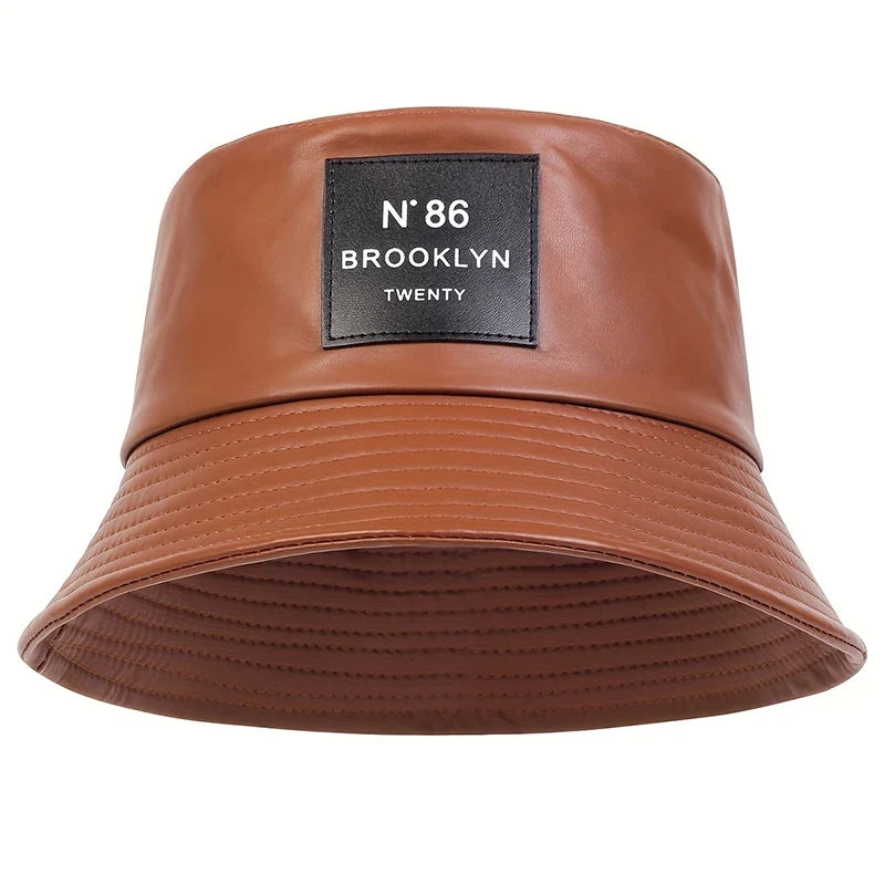 Unisex N86 Label Personality Pu Leather Bucket Hats Fishermen Caps Outdoor Casual Cap Sunscreen Hat