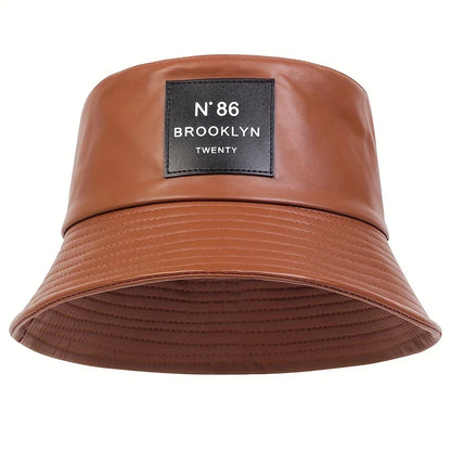 Unisex N86 Label Personality Pu Leather Bucket Hats Fishermen Caps Outdoor Casual Cap Sunscreen Hat