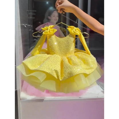 Sparkly Flower Girl Dress, Big Bow & Heart Tulle Ballet Skirt, Princess Gown for Wedding, Birthday Party, First Communion & Ball