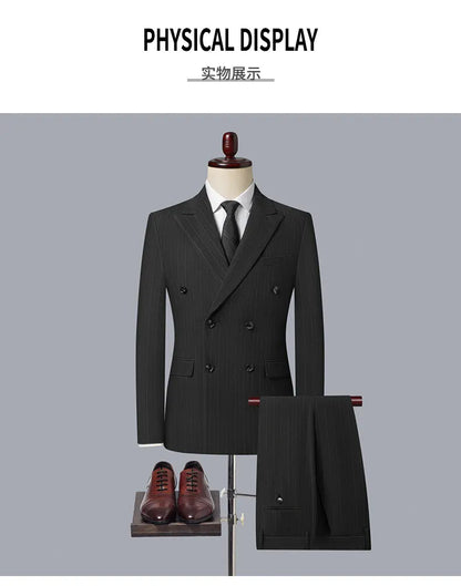 2025 Korean High Quality Double-Breasted British Style Slim Business Suit Two-Piece Set (Suit + Trousers)