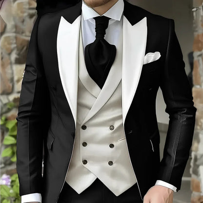 Men's Elegant Peak Lapel Tuxedo 3-Piece Suit with Blazer Vest Formal Men's Suit for Business Prom Business Dinner