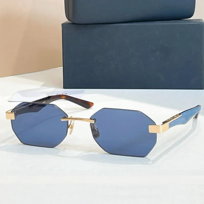 Designer Rimless Sunglasses THE AMAN I Irregular for Men Women Alloy Luxury Germany Brand Design High Quality UV400 with Case
