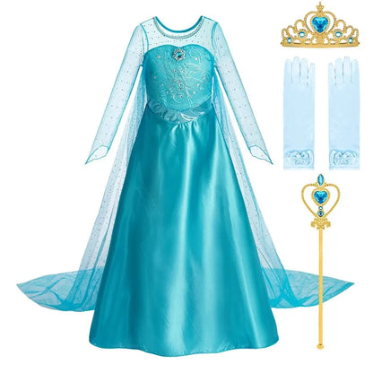 Halloween Elsa Dress for Girls Children Party Princess Costume Kids Disguise with Long Cloak Girl Snow Queen Carnival Clothes
