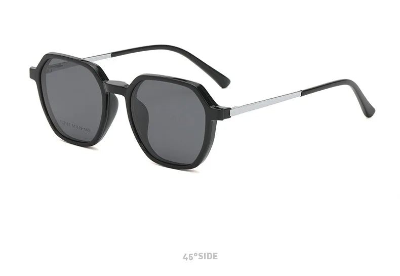 Magnetic Clip on Glasses Women Driving Polarised Polygonal Optical Myopia Eyewear Men Custom Prescription Glasses TJ2187