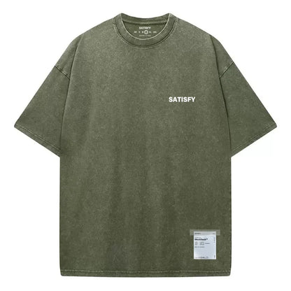 Trendy SATISFY Running MothTech Muscle Round Neck Distressed Pure Cotton Printed Short Sleeve T-shirt Casual Loose Fit Youth ...
