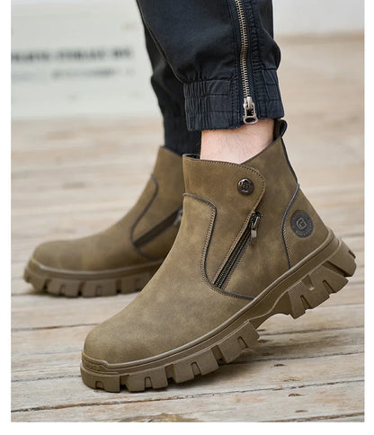 Steel Toe Work Boots side zipper anti-slip work shoes  Anti-Smash Anti Puncture industrial construction waterproof safety shoes