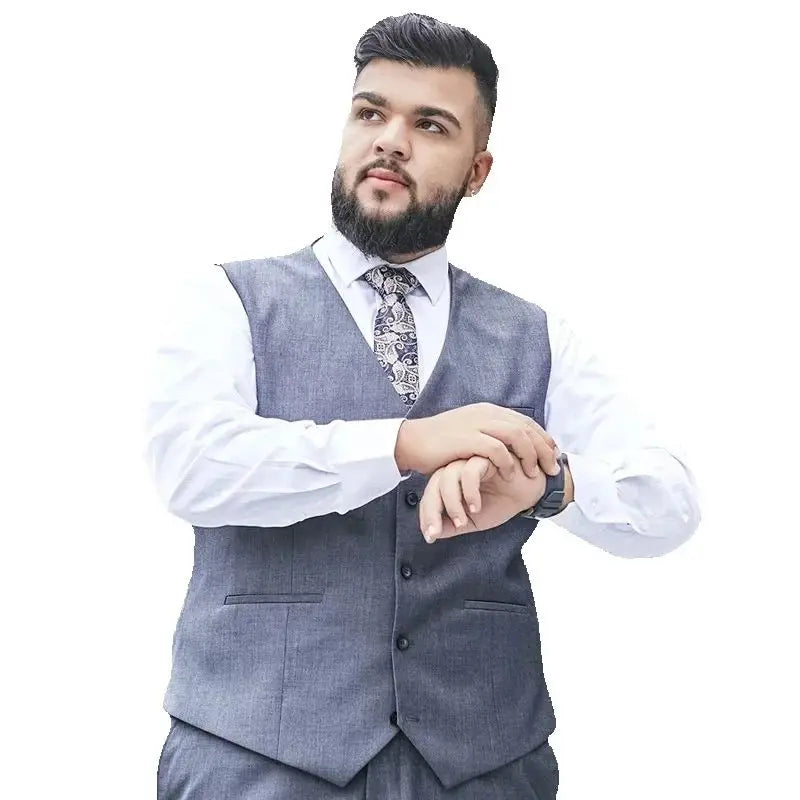Plus Size Black Navy Suit Vest Men Solid Color Single Breasted Waistcoat For Host Groom Groomsmen Grey Black Navy Waist Coat 9XL