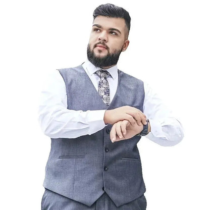 Plus Size Black Navy Suit Vest Men Solid Color Single Breasted Waistcoat For Host Groom Groomsmen Grey Black Navy Waist Coat 9XL