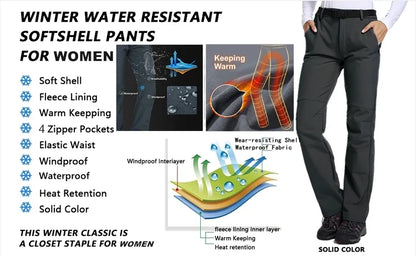 Women Winter Ski Trekking Pants Hiking Snow Autumn Outdoor Soft Shell Thick Cloth Keep Warm Windproof Warm Camping Trousers