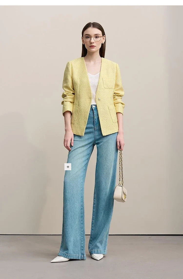 Blazer Women 2026 Autumn New Elegant Versatile V-neck Jacket Female Single Button Slim Women's Long Sleeve Top 12641057