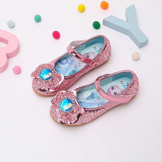 Frozen Girls Princess Shoes Spring and Autumn Flat Paillette Shoes Children's Soft Sole Baby Casual Shoe Party Shoes