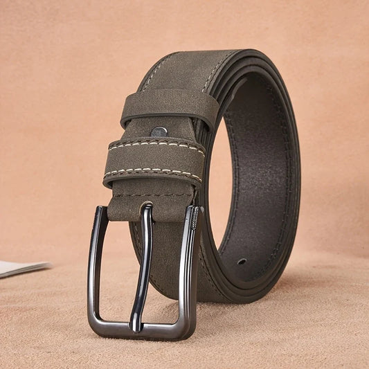 Men's Thickened Full-Grain Leather Belt，Vintage-Style Alloy Buckle，High Quality PU Material，Multiple Sizes Available。