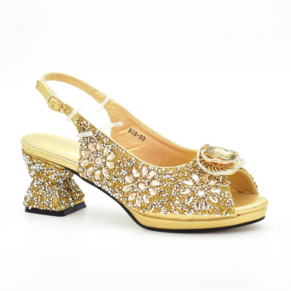 Italian Shoes and Bags Matching Set Decorated with Rhinestone Shoe and Matching Bag for Nigeria Party Wedges Shoes for Women