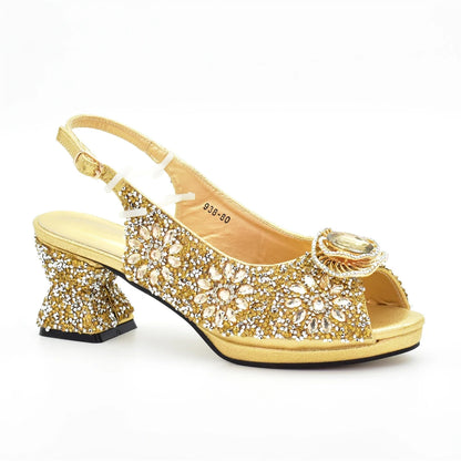 Italian Shoes and Bags Matching Set Decorated with Rhinestone Shoe and Matching Bag for Nigeria Party Wedges Shoes for Women