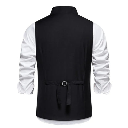 Man Suit Vest Spring Autumn Thin Solid Stand Collar Male Waist Slim Sleeveless Single-breasted Business Wedding Men Vest