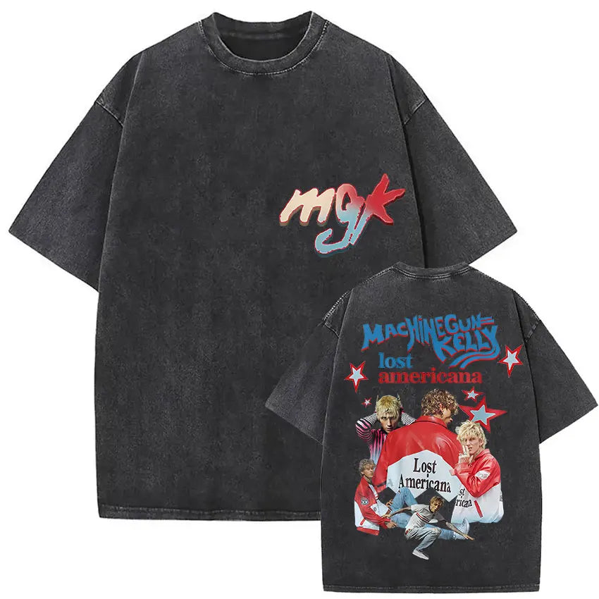 MGK Lost Americana Tour 2025-2026 Vintage Washed T Shirt Men Women Summer Fashion Cotton Short Sleeve T-shirt Fans Gift Clothing