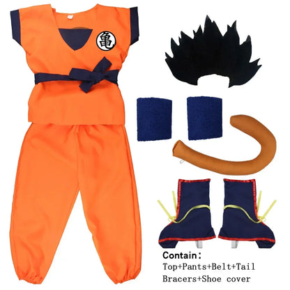 Kids Anime Son Goku Cosplay Costumes Krillin Training Clothes Superhero Outfits with Super Saiyan Wig Comic Con Party Costume