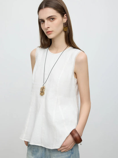 Sleeveless Round Neck Women's Shirt Subtle A Line Style 2025 Summer New Collection Shirts 25FE12079