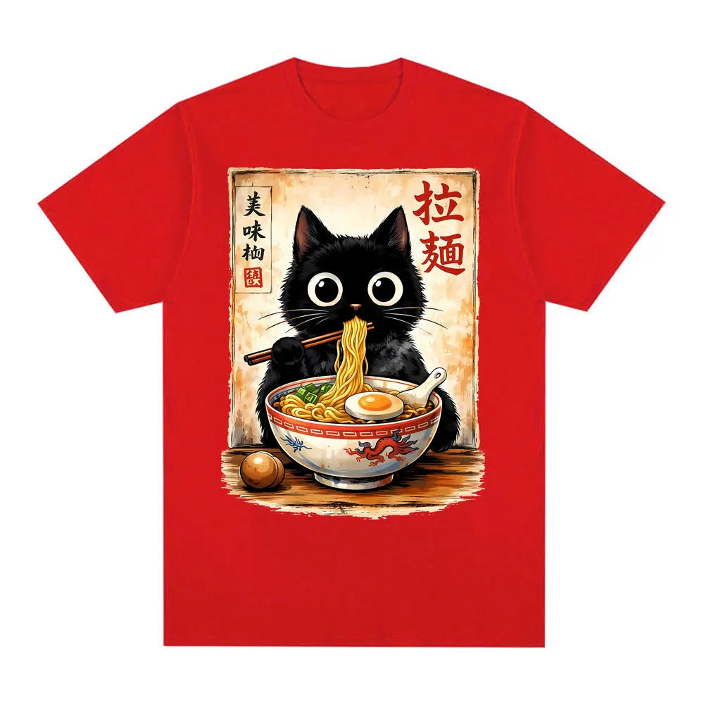 Kawaii Ramen Cat Retro Japanese N..Essential T-shirt Men Women Clothing Fashion Cotton T Shirt Oversized Short Sleeves Tee Shirt