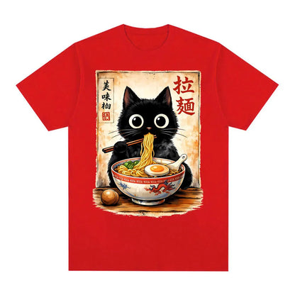 Kawaii Ramen Cat Retro Japanese N..Essential T-shirt Men Women Clothing Fashion Cotton T Shirt Oversized Short Sleeves Tee Shirt
