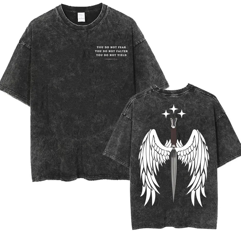 The Bat Boys The Night Court Acotar Retro Washed T Shirt Men's Fashion Gothic Tshirts Male Cool Oversized T-shirt Y2k Streetwear