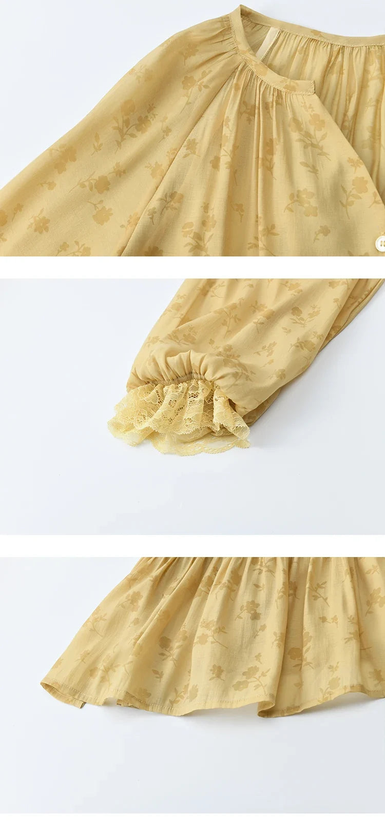 Elegant Woman Shirt 2025 Autumn Yellow Printing Lantern Sleeves Shirt Commute Drawstring Waist Lace Trim Top MXE45X2499
