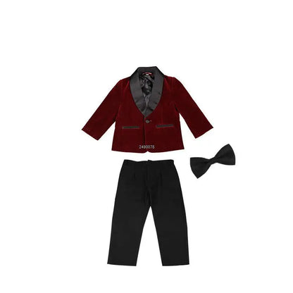 Kids 1 Year Birthday Dress Baby Boys Velvet Blazer Jacket Pants Photograph Suit Children Formal Wedding Performance Evening Wear