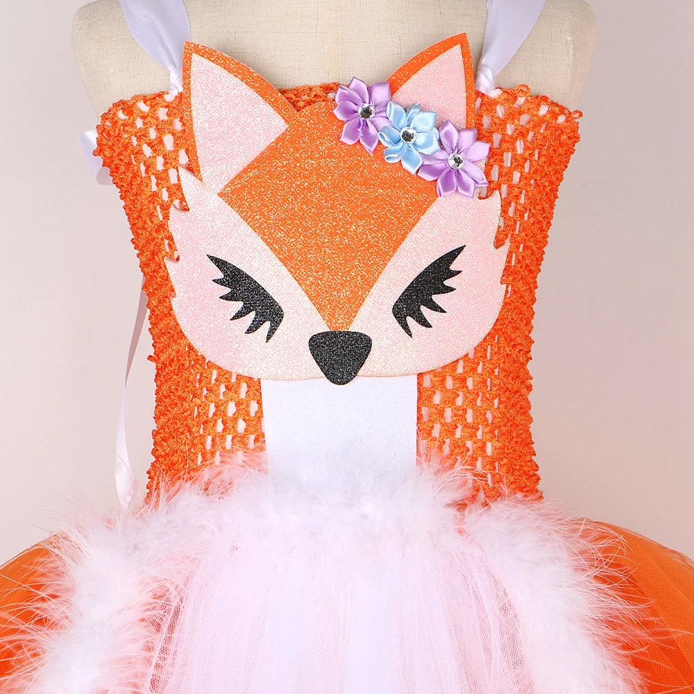 White Orange Fox Halloween Costumes for Girls Kids Animal Fancy Tutu Dress with Ears Children Birthday Carnival Party Outfits