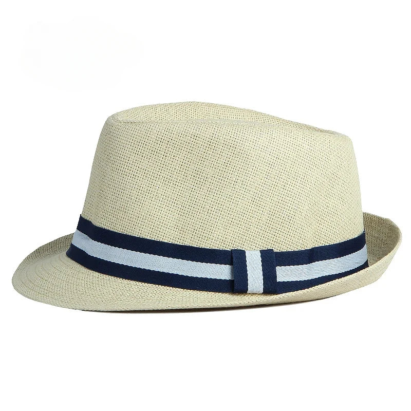 Summer Men's Jazz Hat British Retro Spy Hat Beach Casual Straw Woven Small Top Hat Female Stripe Belt Fedoras Hat Panama Cap