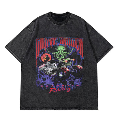 Anime Pain Printed T Shirt Men Retro Washed 100% Cotton Tops Tees Harajuku Tshirt 2023 Streetwear Hip Hop Male T-shirts