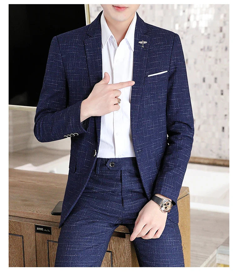 Fashion New (Suit + Trousers) Boutique Business British Dress Casual Party Slim Trend Handsome Two-Piece Suit