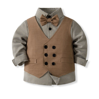 1-6 Years Formal Gentleman Vest Suit for Baby Boys Spring Autumn Kids Birthday Anniversary Clothing Sets Children Party Clothes