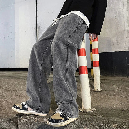 2026  Men's Jeans Korean Version Student Casual Pants High Street Straight Loose Wide Leg Jeans Black Grey  Blue Baggy Jeans