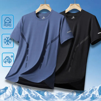 Ice Silk Men's T-Shirt Quick Dry Thin Short Sleeve Breathable Half Sleeve Large Size Casual Sporty Trendy round Neck Short Sl...
