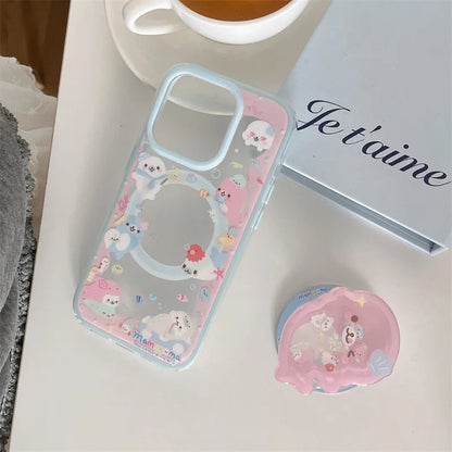Cute Dolphin Shaking Bracket Magnetic Phone Case For iPhone 17 16 Pro 15 14 Pro Max Cover with Stand Holder Cases for Magsafe