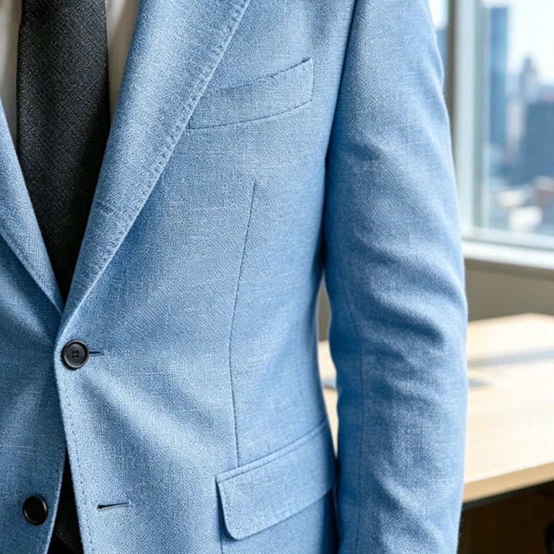 Men's Linen Blazer Notched Lapel 2 Button Slim Fit Suit Jacket Lightweight Breathable Men Business Wedding Party for Spring