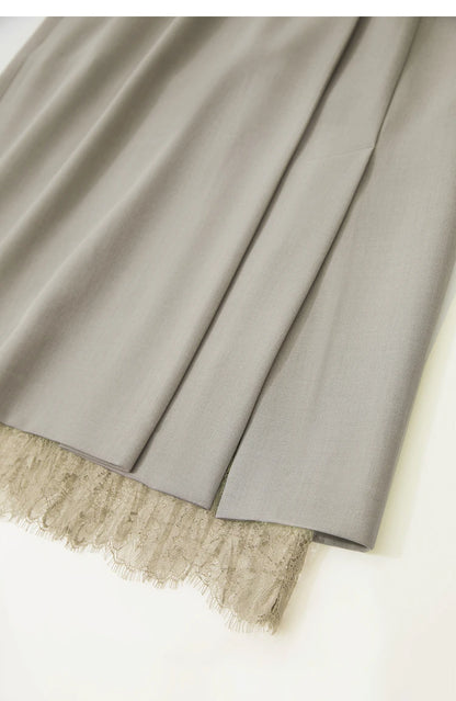 Minimalism Skirts for Woman 2025 Spring New Elegant Patchwork Lace Women's Clothing Retro Lady A-Line Pleated Skirt12443013