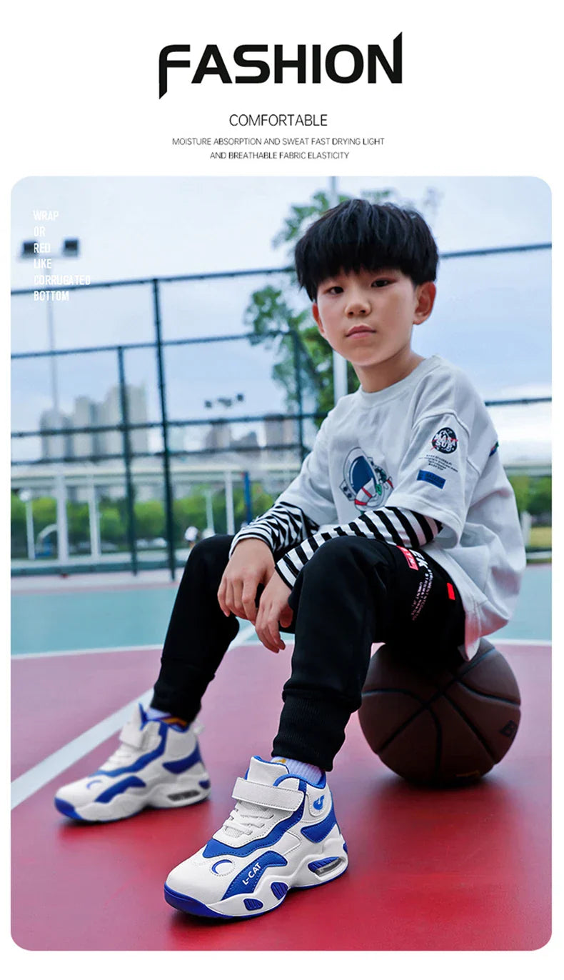 Children's High-top Basketball Shoes Anti-slip Basketball Combat Boots Boys Girls Outdoor Cushioned Sneakers Ankle Support Shoes